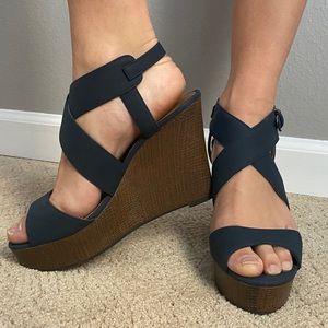 Indigo Rd. Strapped Dark Blue Wedge Heels